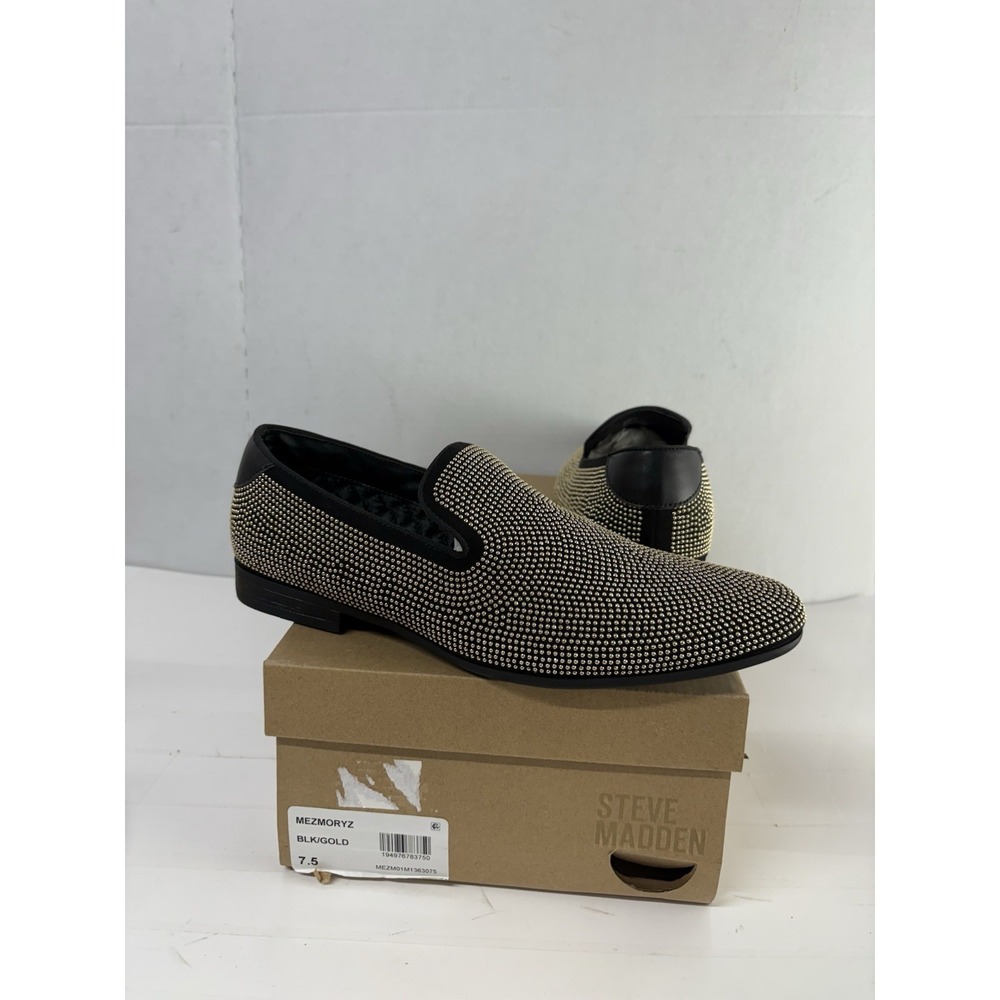 Steve Madden Men's Mezmoryz Slip On Loafers Black/Gold Studded Size 7.5M